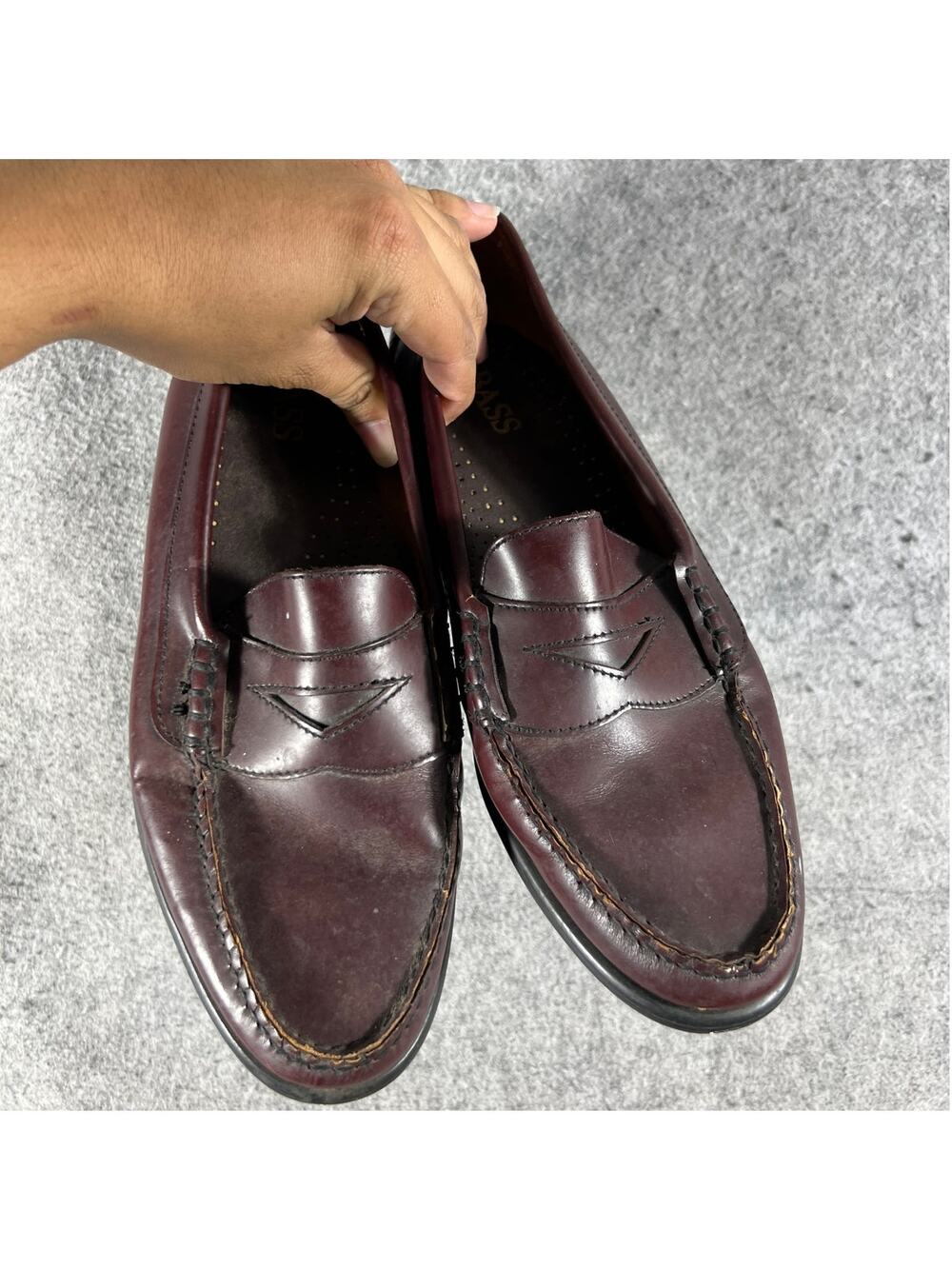 Bass Penny Loafers Shoes Mens Burgundy Red Leather Slip On Comfort Casual